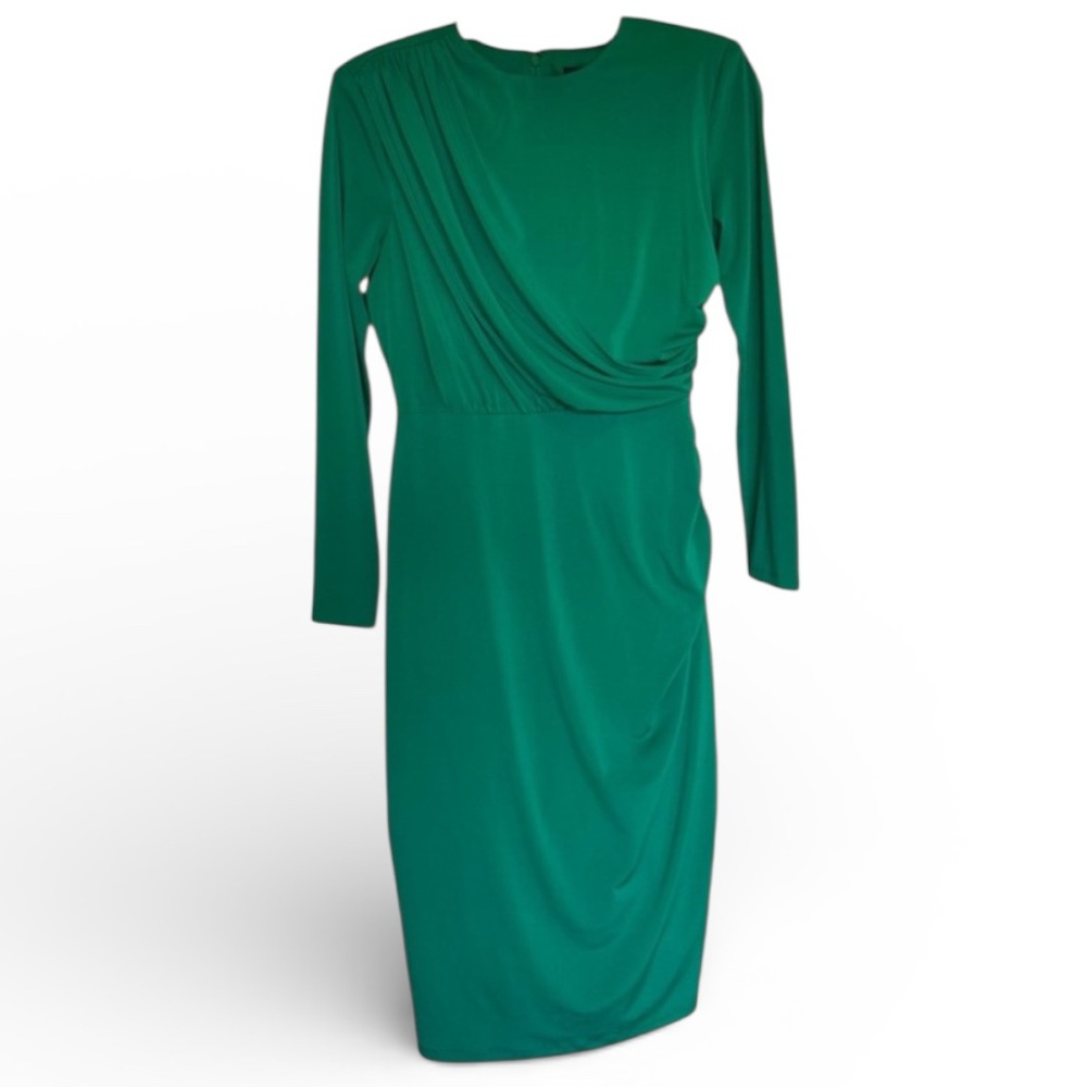 Alexia Admor Green Draped Long Sleeve Sheath Dress XS